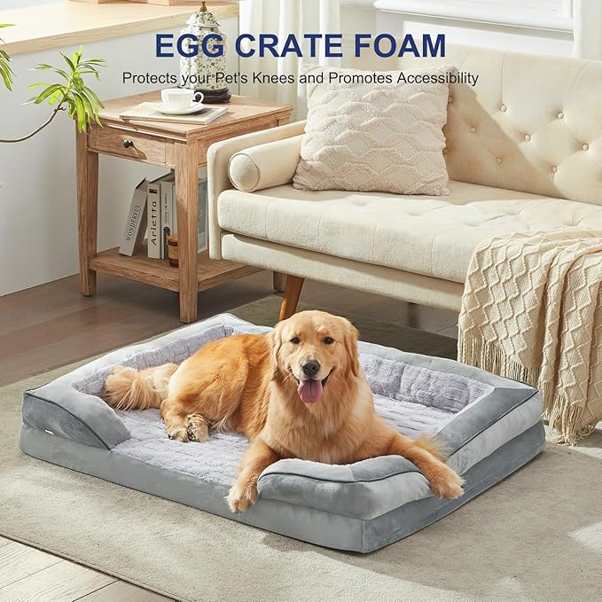 FURTIME Orthopedic Dog Bed for Medium Dogs - Washable Dog Sofa Beds Medium, Supportive Foam Pet Couch Bed with Removable Washable Cover, Waterproof Lining and Nonskid Bottom, Light Grey