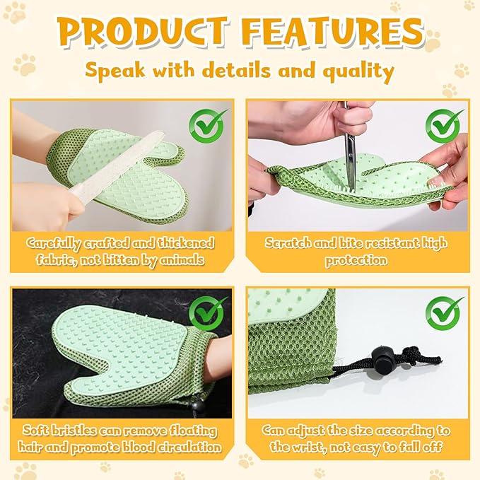 Pet Hair Removal Glove,2025 New All-in-One Grooming Mist Pet Hair Remover Gloves, Pet Hair Remover Glove for Cats & Dogs,Double-Sided Reusable Gloves for Couch, Clothing,Carpet (Green)