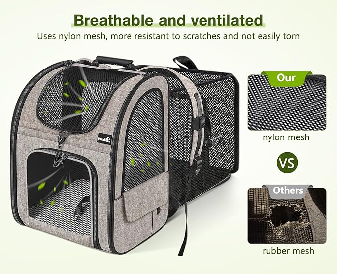 Pecute Pet Carrier Backpack, Dog Carrier Backpack, Expandable with Breathable Mesh for Small Dogs Cats Puppies, Pet Backpack Bag for Hiking Travel Camping Outdoor Hold Pets Up to 17 Lbs