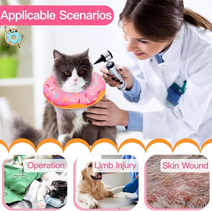Cat Cone Collar Soft, Cute Cat Donut Collar After Surgery, Adjustable Kitten Recovery Cones to Stop Licking, Lightweight Neck Elizabethan Collars for Cats Kittens (Pink, Small)
