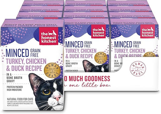 The Honest Kitchen Minced - Turkey, Chicken & Duck in Bone Broth Gravy Wet Cat Food, 5.5 oz (Pack of 12)