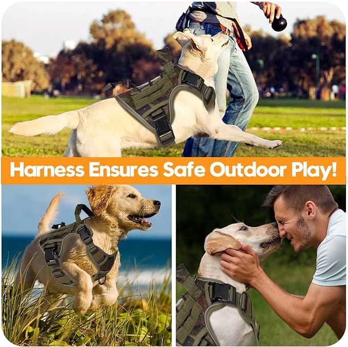 Heavy-Duty Tactical Dog Harness for Large Dogs, No Pull Adjustable Reflective Pet Vest with Molle System, K9 Military-Grade Control for Service Training, Outdoor & 10+ Breeds, Green Camo, Small