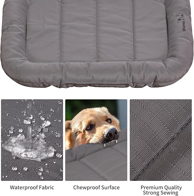 KHONSU PET Durable Dog Bed Tough and Tear Proof Dog Crate Bed, 800lbs Tear Strength PVC-Backed Waterproof Ped Bed Mat Indoor & Outdoor Use for Dogs up to 110 lbs