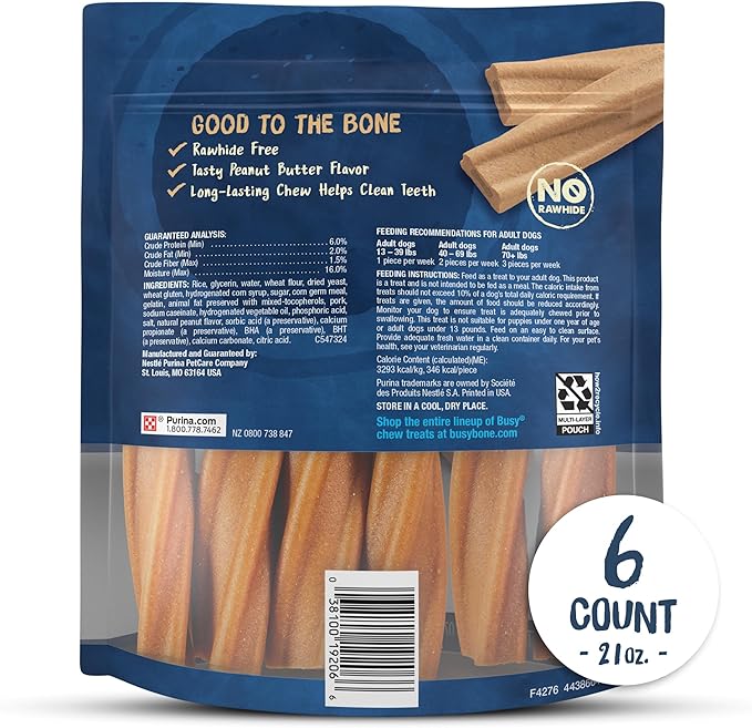 Purina Busy Bone Adult Dog Chew Bone Treats, Peanut Butter - 6 ct. Pouch