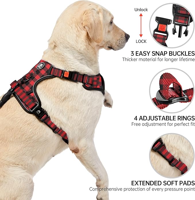 NESTROAD No Pull Dog Harness with Leash, Reflective No Choke Pet Vest Harness,Adjustable Soft Padded Dog Harness with Easy Control Handle for Medium Dogs(Checkered Red,Medium)