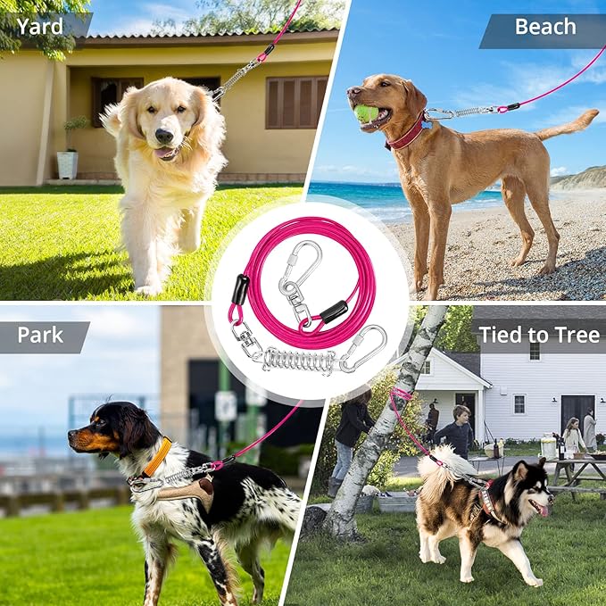 jenico Dog Tie Out Cable - 25ft Dog Lead for Yard - Heavy Duty Dog Chain with Shock Spring - Outdoor Tether Leash for Small Large Dogs Up to 500 lbs