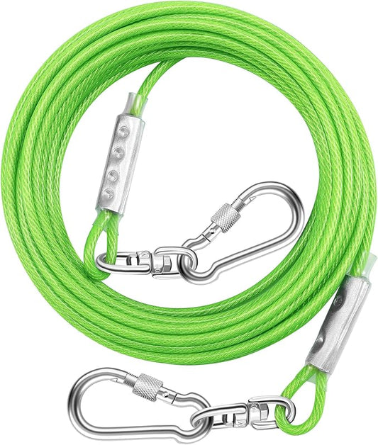 Dog Tie Out Cable for Outside,50FT Heavy Duty Dog Leash&Chains with Swivel Hook,Small-Large Dogs Runner Cable for Dogs Up to 250lbs, Long Lead Line for Yard Outdoor and Camping (250lbs 50FT, Green)
