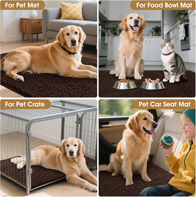 IM HOME 36" x 24" Brown Dog Door Mats for Muddy Paws, Chenille Absorbent Dog Mat, Non Slip Heavy Mud Mat for Dogs, Soft Pet Bed Mat for Entryway, Mud Paws, Inside Floor