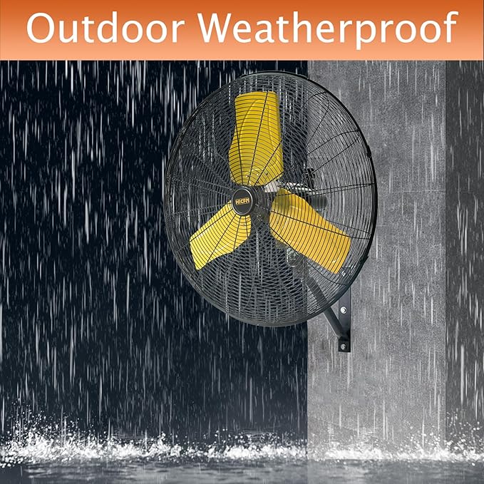 HiCFM 24" Oscillating Wall Fan, 8900 CFM High Velocity Industrial Wall Mounted Heavy Duty Shop Fans with 3 Speed Settings 80° Oscillation for Outdoor Commercial Garage Warehouse workshops Factory