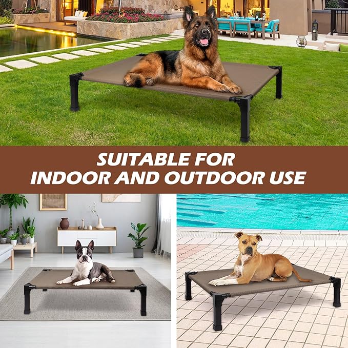 Heeyoo Elevated Dog Bed, Cooling Raised Pet Cot with Chew Proof Washable Breathable Mesh and Metal Frame, Portable Dog Cot Bed with No-Slip Feet for Outdoor or Indoor Use