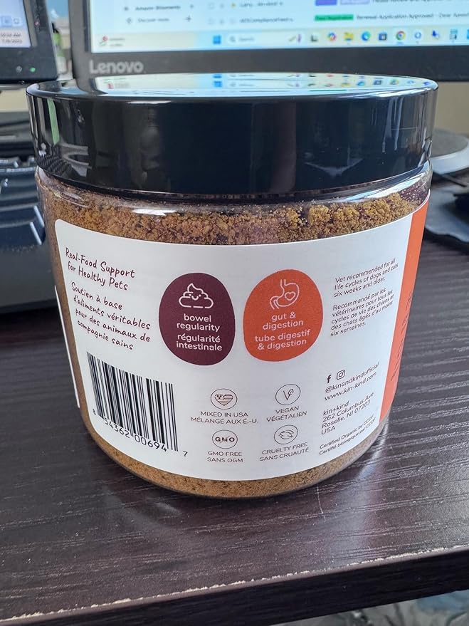 kin+kind Organic Pumpkin Powder for Dogs & Cats for Healthy Poop - Made in USA - Natural Pumpkin Powder Formula w/Flax Seed, Ginger, Turmeric & Coconut - Nutritional Supplement - Large 8oz