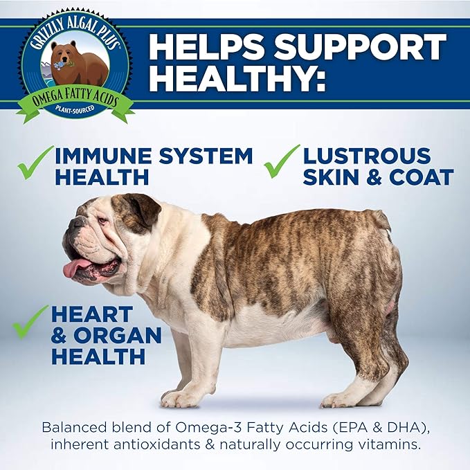 Grizzly Pet Products Algal Plus Omega 3-6-9 Food Supplement for Dogs and Cats, 32 Ounce Bottle
