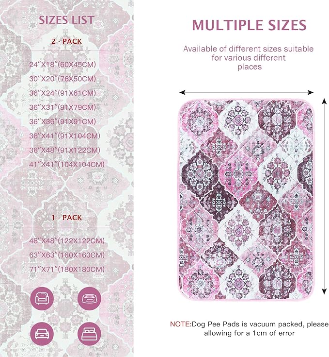 IEUUMLER Washable Pee Pads for Dogs, 2 Pack Reusable Pee Pads for Dogs Non-Slip Grip, Super Absorbent Waterproof Puppy Pads for Potty Training, Playpen, Crate, Whelping Box EU011 Pink, 36x41