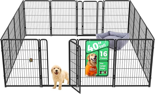 FXW Homeplus Unleashed Indoor Dog Playpen - Stress-Free and Safe Play, Heavy Duty 40 Inch 16 Wire Panels Dog Pen for Medium and Large Dogs, Black│Patented