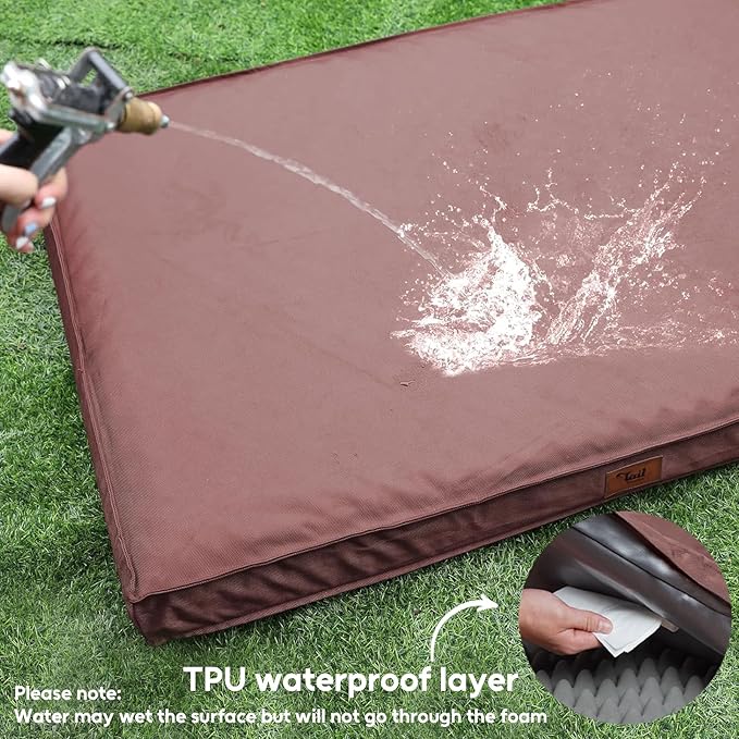 Outdoor Large Dog Bed, Waterproof Dog Bed for Large Dogs, Egg Crate Foam Pet Bed with Removable Washable Oxford Cooling Cover, Pink