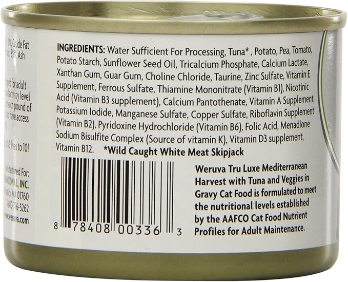 Weruva TruLuxe Cat Food, Mediterranean Harvest with Tuna Whole Meat & Veggies in Gravy, 6oz (Pack of 24)
