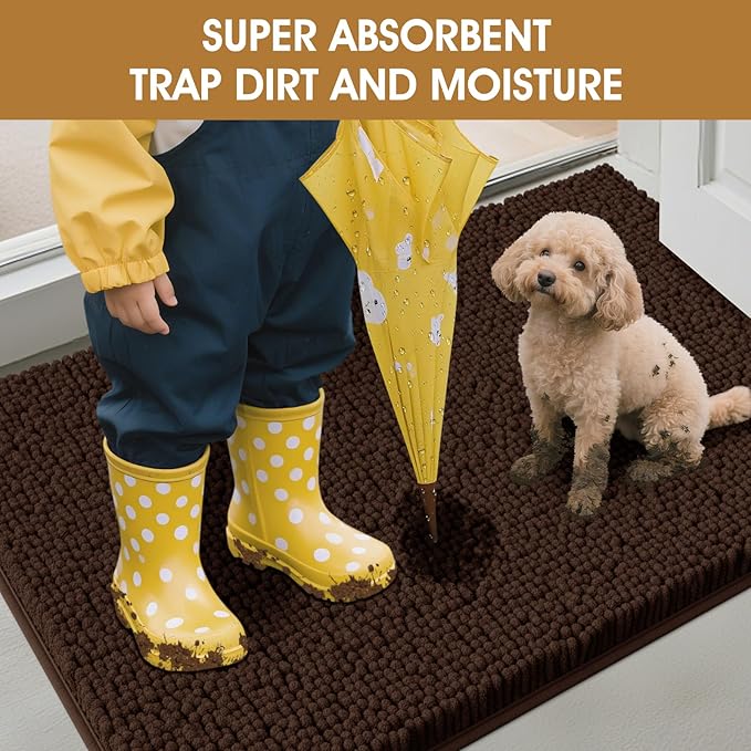 IM HOME 48" x 38" Brown Dog Door Mats for Muddy Paws, Chenille Absorbent Dog Mat, Non Slip Heavy Mud Mat for Dogs, Soft Pet Bed Mat for Entryway, Mud Paws, Inside Floor