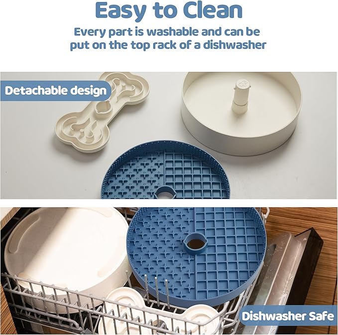 Slow Feeder Dog Bowl with Lick Mat and Puzzle Inserts - Non-Slip Base, Adjustable Speed Design, Dishwasher Safe for Large Dogs,Blue