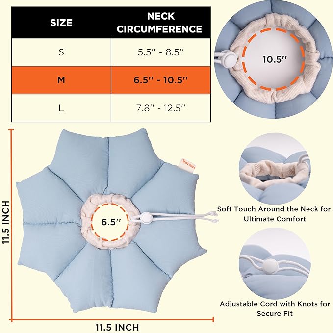 Puffy Crew Soft Cat Cone Collar, Adjustable Waterproof Recovery Collar, Lightweight Elizabethan e Collar for Cats of All Breeds (Blue, Medium, Neck Circumference 6.5"–10.5")