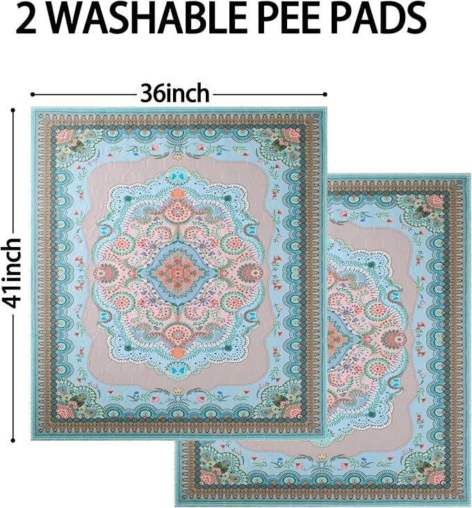 Washable Pee Pads for Dogs, 36"x41" 2 Pack Reusable Puppy Pads Pet Training Pads, Super Absorbent, 100% Waterproof Dog Pee Pads, Whelping, Housebreaking, Incontinence, for Playpen