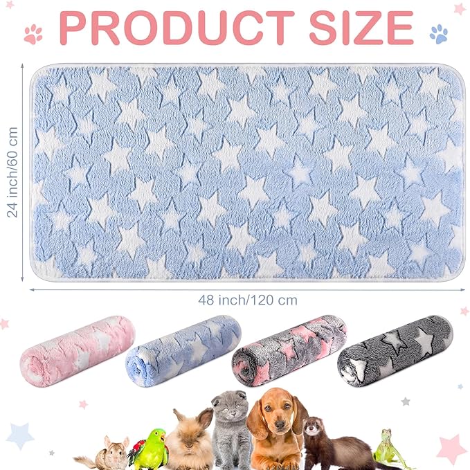 Reginary 4 Pcs Waterproof Guinea Pig Blankets Washable Small Animal Fleece Bedding Absorbent Guinea Pig Cage Liners Reusable Pet Pee Pad Sleep Mat for Hamster Ferret(Cute Star Pattern,24 x 47 Inch)