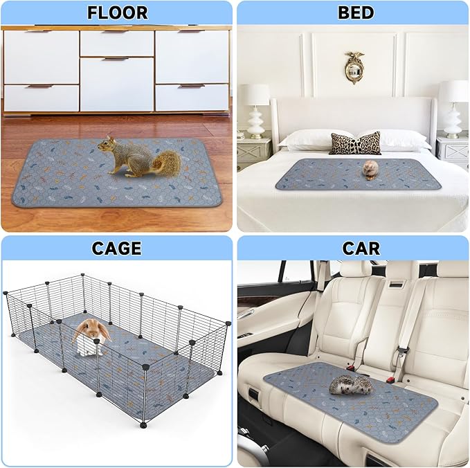Sunheir 2 Pack Washable Guinea Pig Pee Pads, 24" x 48" Waterproof Reusable Guinea Pig Cage Liners, Absorbent Bedding Training Mat for Small Animal Guinea Pigs Rabbit Bunny Hamster - Light Grey