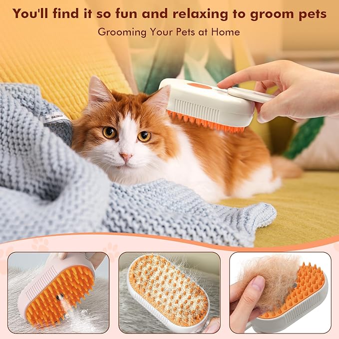 Cloud Care Cat Brush, Cat Steam Brush for Shedding, 4-In-1 Self-Cleaning Pet Steam Brushs for Long and Short Hair Cats and Dogs Grooming Supplies