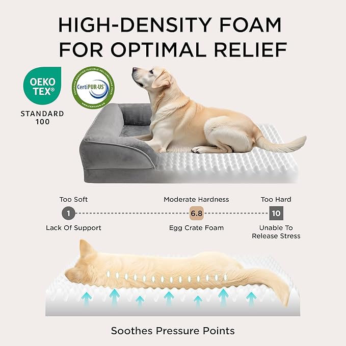 Bedsure Orthopedic Dog Bed Medium Size Dogs - Washable Medium Dog Cat Bed Waterproof, Comfort Pet Couch Sofa with Washable Removable Cover, Pets Bed with Nonskid Bottom, Grey, 28"
