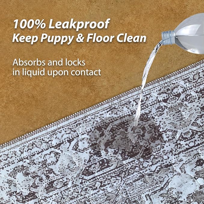 nunubaby Washable Pee Pads for Dogs, Stylish, Non-Slip and Leak-Proof Pee Pads. Reusable Potty Pads for Dogs for Crates and Floors.(Brown/Geo, 18" x24")