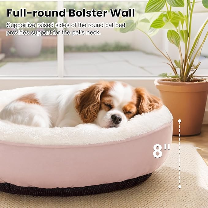 Love's cabin Round Donut Cat and Dog Cushion Bed, 25in Pet Bed for Small or Medium Dogs, Anti-Slip & Water-Resistant Bottom, Soft Durable Fabric Pet Beds, Washable Calming Cat & Dog Bed Pink