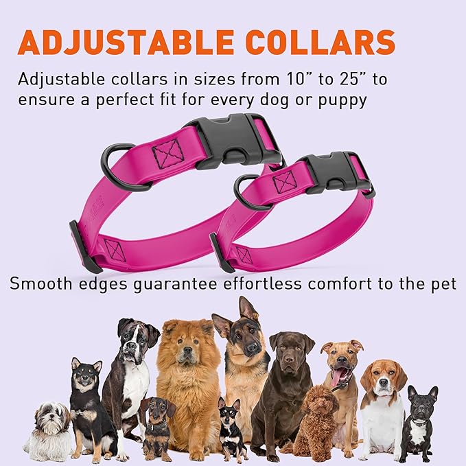 Dogline Biothane Waterproof Dog Collar with Quick Release Buckle Strong Coated Nylon Webbing with Odor- Proof for Easy Care Easy to Clean Fits Small Medium Large Dogs, Magenta Pink 1" W 15-23" L