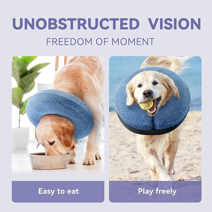 Inflatable Dog Cone Collar - Dog Neck Donut Cone Collar Alternative After Surgery - Soft Cone for Large Medium Small Dogs Cats - Alternative Recovery E Collar (Blue, L)