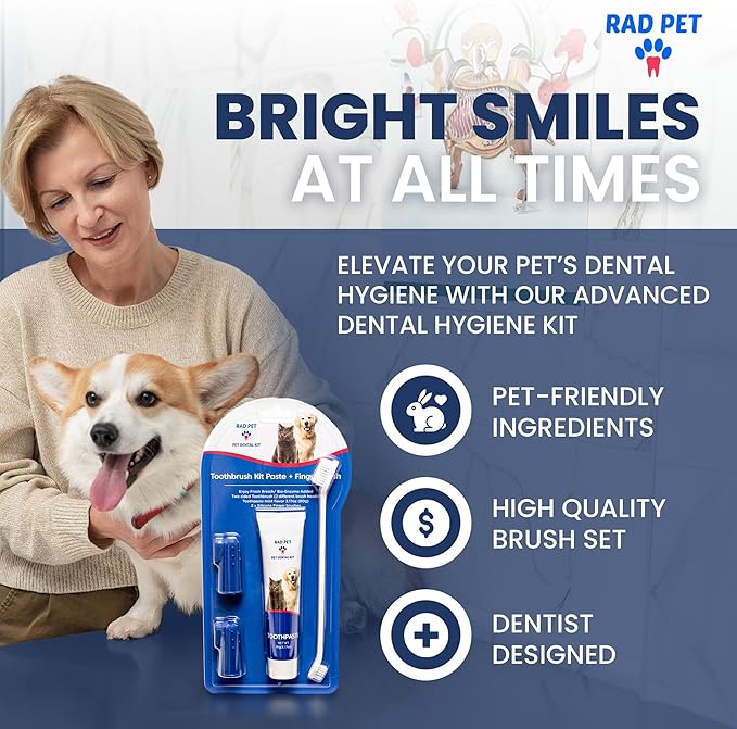 Rad Health Dental Kit - Dog Toothbrush and Toothpaste Kit for Daily Oral Care, Dual Brushes for Deep Cleaning, Safe for Cats & Dogs, Reduces Bad Breath, Prevents Gum Disease