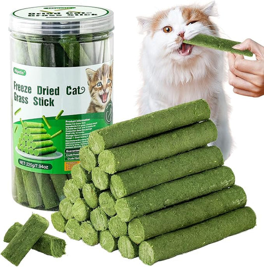 225g Cat Grass Teething Stick, Delicious Cat Treat Snack Edible Cat Chew Toy for Teeth Cleaning and Hairball Removal in Cats