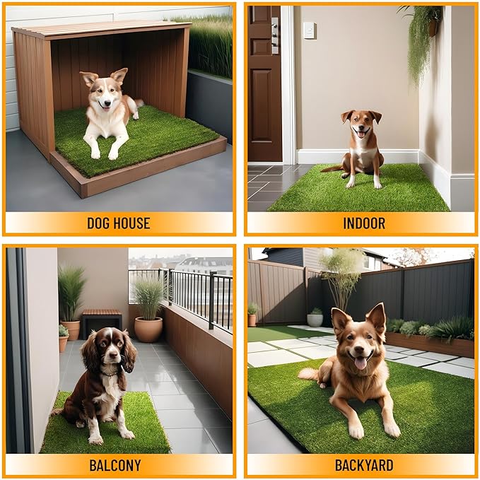 Ottomanson Pet Training Collection Easy Clean Indoor/Outdoor Reusable Training Grass Pad, 15" x 30", Green