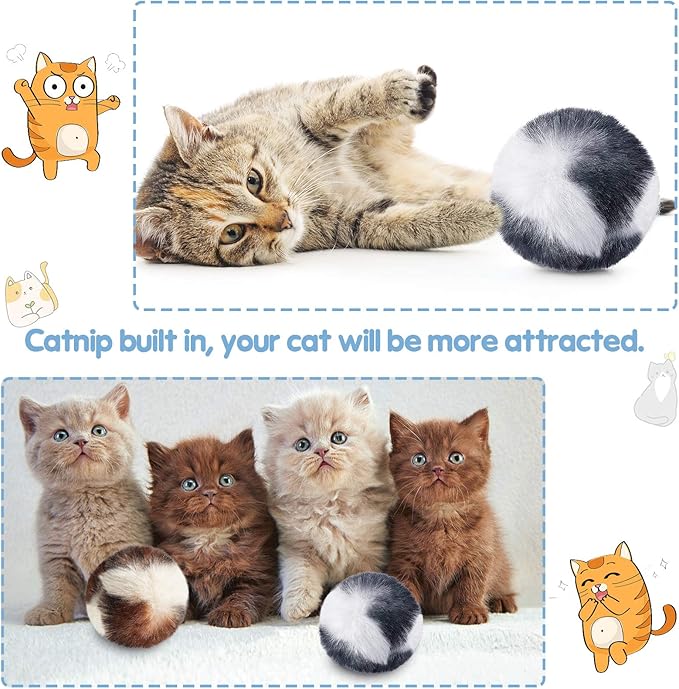 Skylety 8 Pieces Cat Pom Poms Ball with Catnip Soft Cat Balls Toy Large Plush Fuzzy Artificial Balls Faux Fur Patch Puff 2 Inches for Kitten Pet Interactive Chasing Playing Exercising Indoor