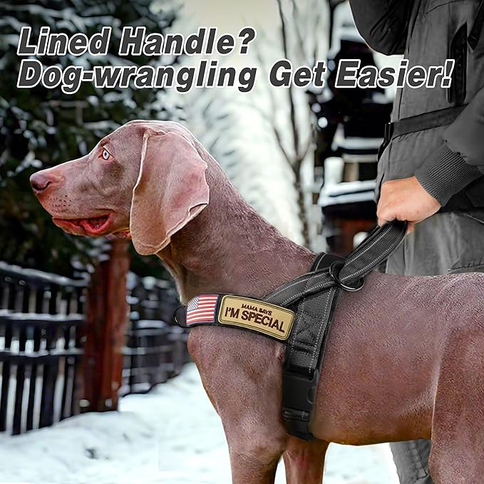 Forestpaw No Pull Dog Harness - Soft Flannel Padded Tactical Dog Vest Harness with Quick Release Buckle, Adjustable Reflective Pet Harness for Large Dogs Walking Training,Black XL