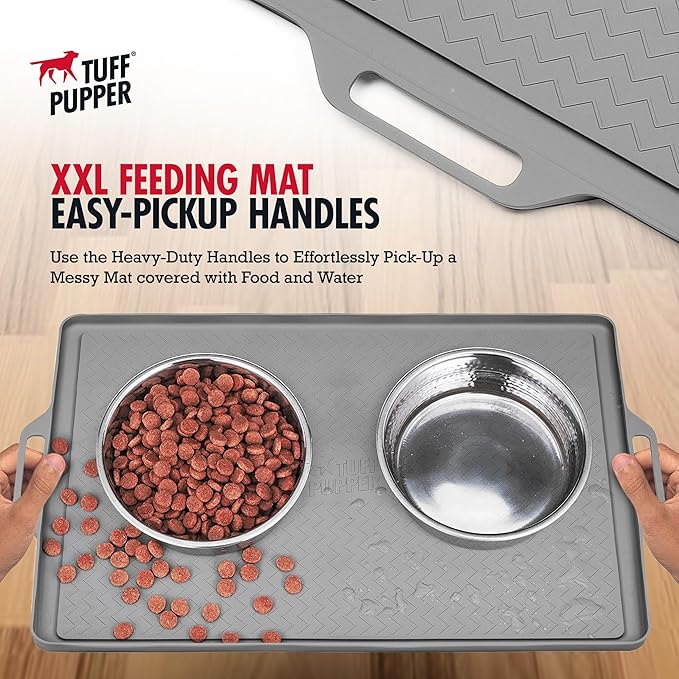 Tuff Pupper 22x16 Medium Dog Feeding Mat for Food and Water | Dog Food Mats for Floors | Waterproof Dog Water Bowl Mat | Dog Placemats Pet Food Mat | Silicone Feeding Mat for Cats and Cat Bowls