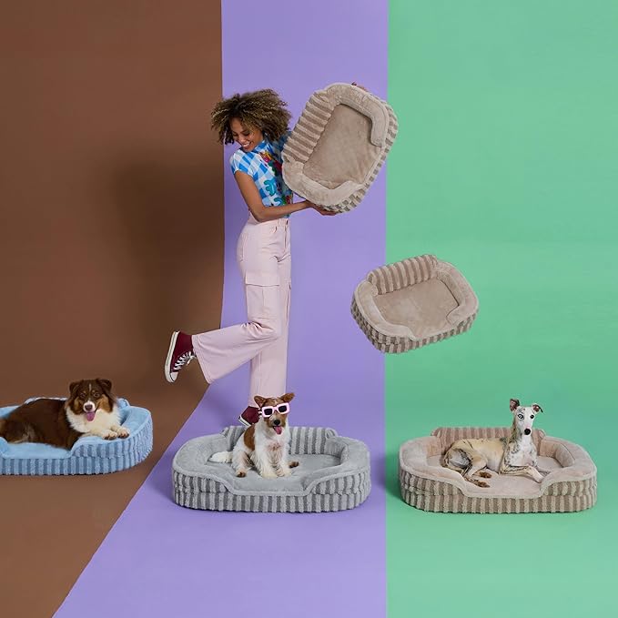 LE SURE Cute Dog Beds Large Sized Dog, Orthopedic Waterproof Large Pet Bed with Sides, Non-Slip Bottom and Egg-Crate Foam Pet Couch Sofa with Washable Removable Cover, Hazel