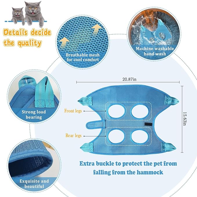 JIURUN Cat Grooming Hammock for Nail Trimming, Pet Grooming Hammock(XS),Trimmer, Nail File, Pet Comb，for Cats Dogs LED Collar Light Rechargeable and Bat Costume Wings