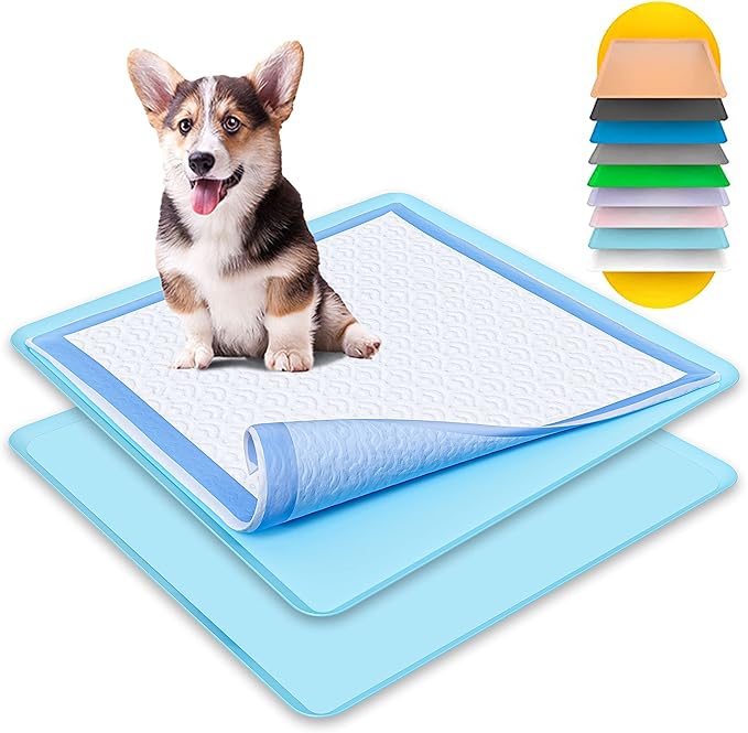 TidyFriend 2 Pack Dog Pee Pad Holder Tray Fits for 24” x 24” Wee Wee Pee Pads - Stable Grip, Raised Edges, Quick-Wipe Silicone Surface Dog Potty Tray Holder for Indoor Flooring Protection (Sky Blue)