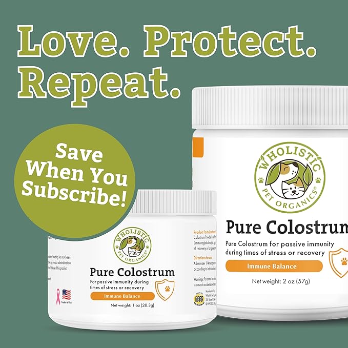Wholistic Pet Organics Pure Colostrum - 1 Oz - Dog Allergy Relief & Itchy Skin Treatment, Senior Dog Supplements & Immune Support, Licking Paws, Anti Itch for Dogs and Cats