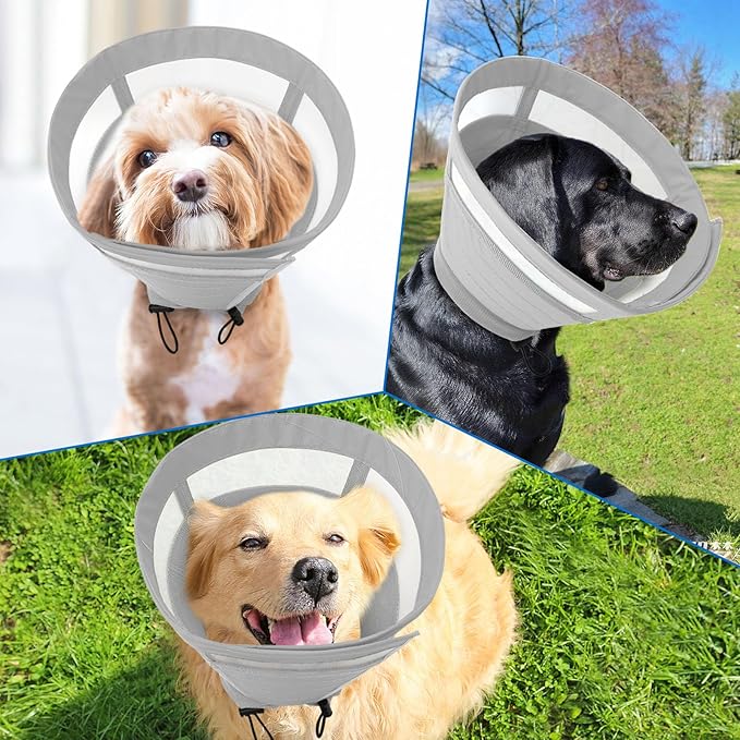 SAWMONG Soft Dog Cone for Small Dogs, Adjustable Pet Recovery Collar to Stop Licking, Comfy Elizabeth E-Collar for Dogs After Surgery Alternative (S,Grey)