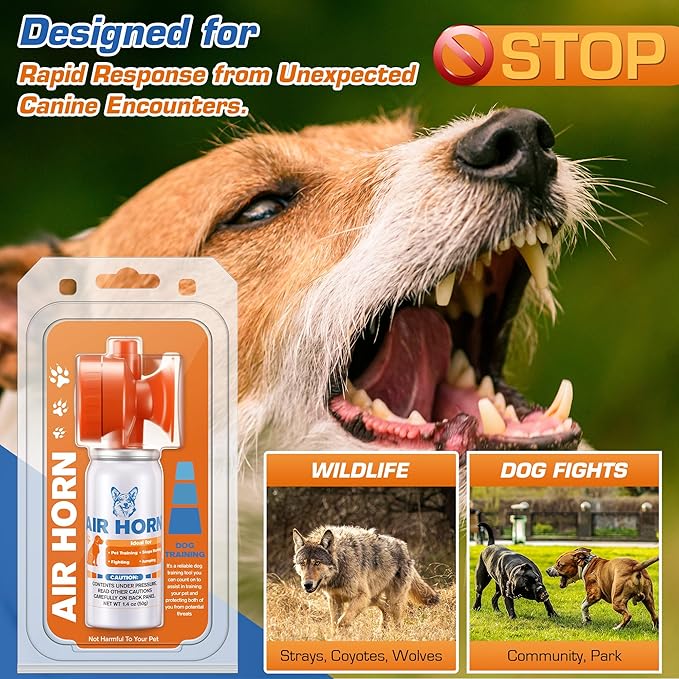 Air Horn, 1.4 oz 120 dB Loud Pet Trainer to Stop Dog Attacking Barking Fighting Jumping, Coyotes Air Horn for Safety, Protect Yourself & Pet While Walking, Orange(2 Pack)