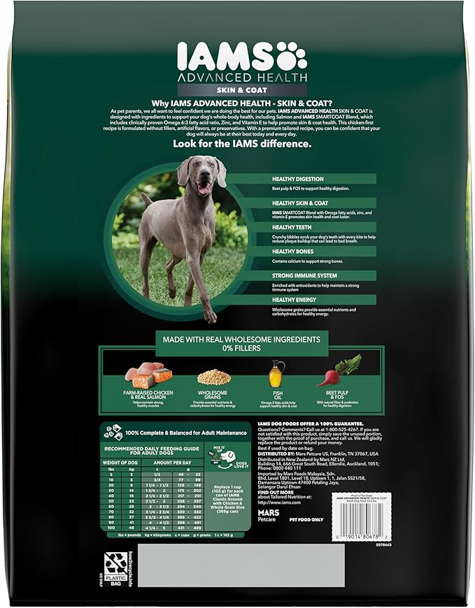 IAMS Advanced Health Skin & Coat Adult Dry Dog Food Chicken and Salmon Recipe, 13.5 lb. Bag
