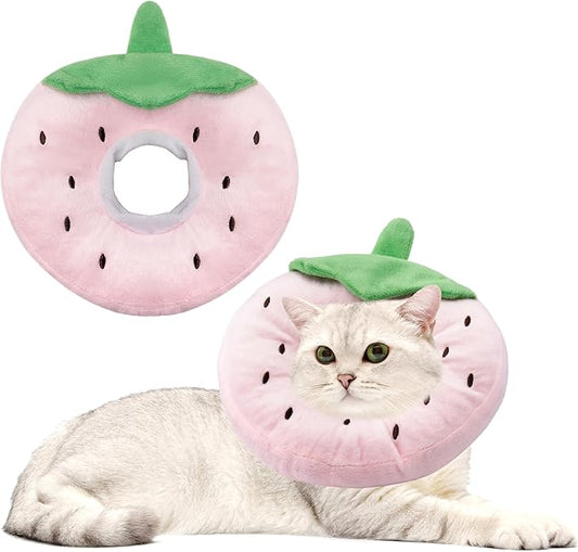 Soft Cat Cone Collar, Cute Cat Recovery Collar Suitable for Small, Medium, Large Cats,Elizabethan Neck Collar for Cats After Surgery (Strawberry, Small)