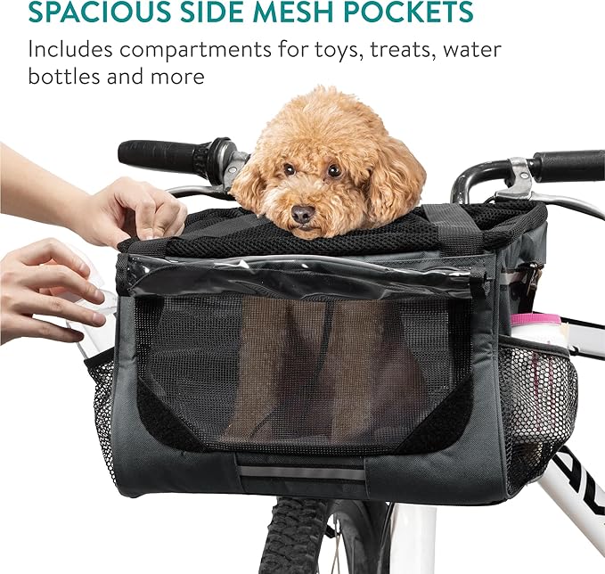 Navaris Pet Carrier for Bikes - Bike Basket Dog Carrier - Ideal Carriers for Small to Medium Dogs Up to 10kg (22lbs) - Drawstring Bag with Secure Locks and Strap - Grey