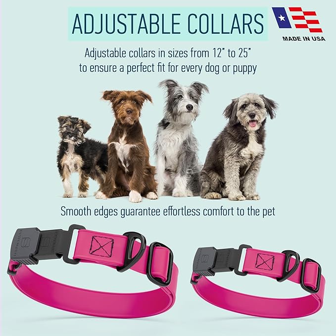 Dogline Biothane Waterproof Dog Collar with Herm Sprenger Black Stainless Steel Quick Release Buckle – Heavy Duty Tactical Durable Collar for Dogs – Comfortable and Safe Pet Collar W1 L15-25 Magenta