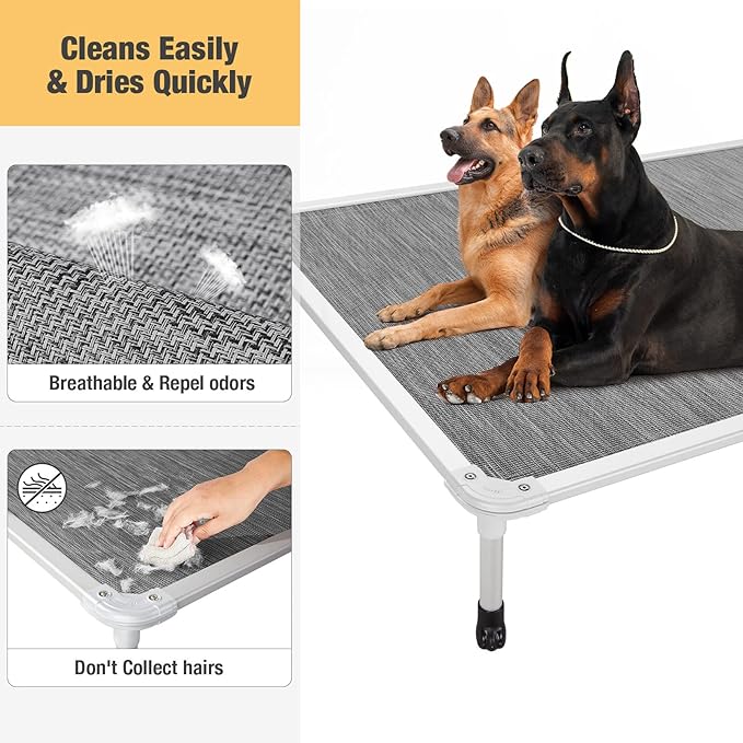 Veehoo Chew Proof Elevated Dog Bed - Cooling Raised Pet Cot - Silver Aluminum Frame and Durable Textilene Mesh Fabric, Unique Designed No-Slip Feet for Indoor or Outdoor Use, Black Silver, XX Large