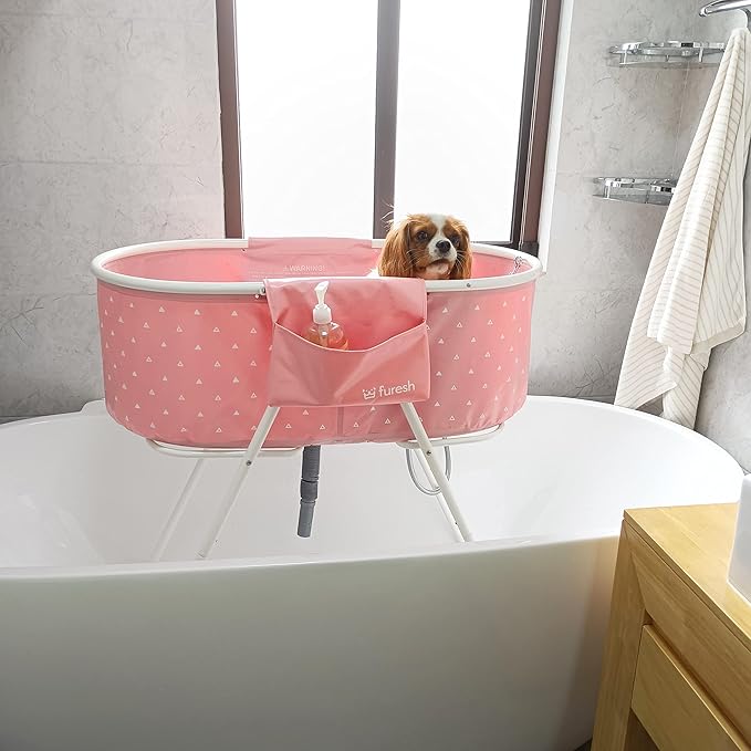 Little Dipper Dog Bath Tub and Wash Station for Bathing Shower and Grooming, Elevated Foldable and Portable, Indoor and Outdoor, for Small and Medium Size Dogs, Cats and Other Pet (Pink)